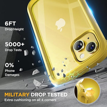 Miracase Glass Series Designed for iPhone 14 Case 6.1 inch, 2022 Upgrade Full-Body Clear Bumper Case with Built-in 9H Tempered Glass Screen Protector and Camera Lens Protector,Lemon