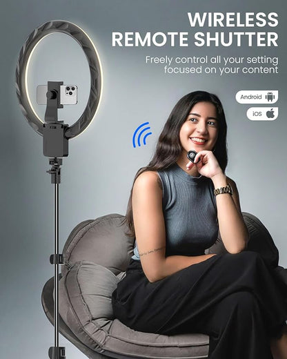 12'' Ring Light with 62'' Extendable Tripod Stand, Selfie Ring Light with Stand and 2 Phone Holder for Live Stream/Makeup/YouTube/TikTok, Compatible with All Phones, Ipads and Cameras (12inch)