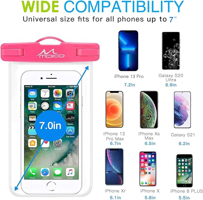 MoKo Waterproof Phone Pouch 3Pack, Underwater Phone Case Dry Bag with Lanyard Compatible with iPhone 16 14 13 12 11 Pro Max X/Xr/Xs Max/SE 3, Galaxy S21/S10/S9, Note 10/9/8