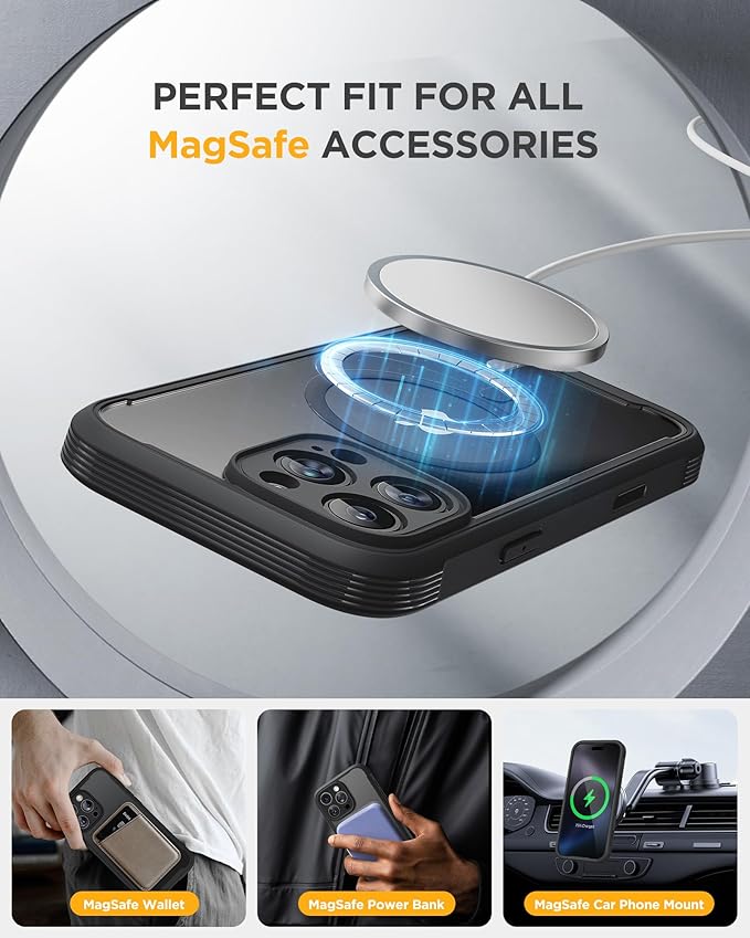 Miracase Magnetic for iPhone 16 Pro Max Case 6.9'' [Compatible with MagSafe] Full-Body Phone case with Built-in Glass Screen Protector& Camera Protector,Drop Proof 16 Pro Max Cover,Black