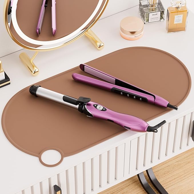 Noverlife Silicone Makeup Mat, Heat Resistant Vanity Protector Mat, Large Curling Iron Pad Protector for Vanity Top, No Slip Hot Tools Mat, Foldable Vanity Mat for Makeup Hair Styling Tool, 19.6"x9.8"