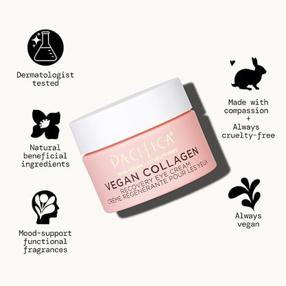 Pacifica Beauty, Vegan Collagen Overnight Recovery Eye & Face Cream, Hyaluronic Acid, Caffeine, Vitamin C & E, Hydrating & Moisturizing Skin Care for Aging and Dry Skin, 15ml - 0.5 fl oz
