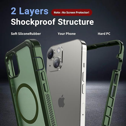 for iPhone 13 case, with [Compatible with MagSafe][Military Grade Drop Protection][Heavy Duty Protection][Non-Slip][Shockproof] with 2-Layer Durable Bumper Phone Case 6.1''-Army Green