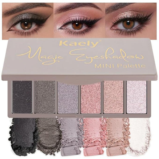 6 Color Eyeshadow Makeup Palette, 6 Black Gold Purple Gray & Rose Champagne White, Everyday Velvety Matte & Glitter Eye Makeup Looks, Travel Friendly Size, Built-in Mirror 03#