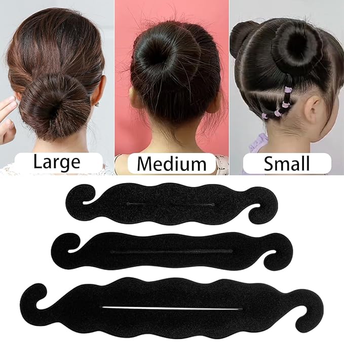 6Pcs Pearl Hair Bun Makers Lazy Curler Clips Magic Hair Styler Black Sponge French Deft Maker Flexible Chignon Donut Quick Twister Hair Styling Accessories for Women Girls