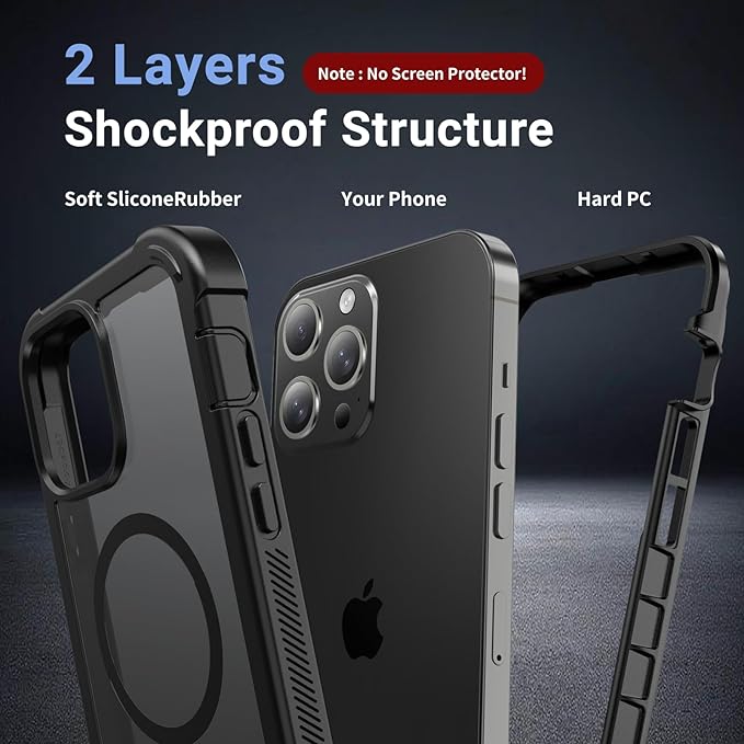 for iPhone 13 Pro Max case, [Compatible with MagSafe][Military Grade Drop Protection][Heavy Duty Protection][Non-Slip][Shockproof] with 2-Layer Durable Bumper Phone Case 6.7''-Black