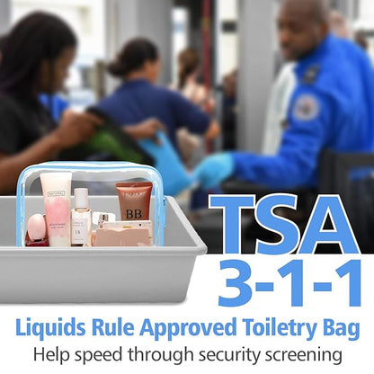 PACKISM 3 Pack TSA Approved Clear Toiletry Bags, Quart Size, Travel Makeup Cosmetic Bag for Women Men, Carry On Airport Airline Compliant, Light Blue