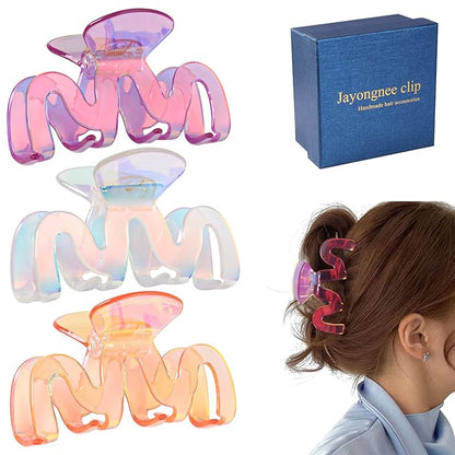 Jayongnee 3Pcs Hair Claw Clips for Thick Hair, Nonslip Claw Clip for Women Thin Hair (Multi-colored6)