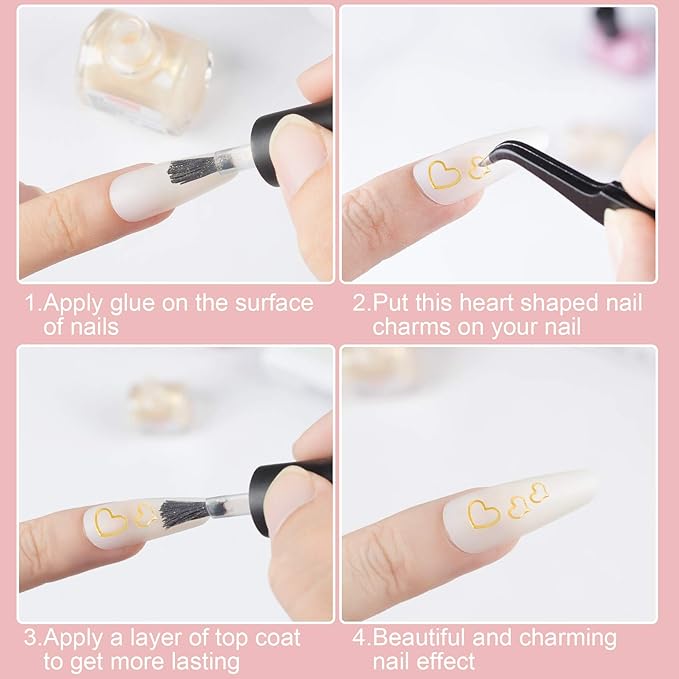 PAGOW 1000pcs 3D Gold Heart Nail Art Metal Charm Kit Love Small Metallic DIY Studs Sequins Valentine Decoration Spring Summer Accessories Gift for Women Girl(5/6mm)
