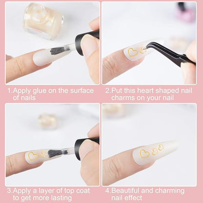 PAGOW 2000pcs Heart Nail Art Decals, Metal Love Charm Nail Art Stickers Studs DIY Nail Decoration Manicure Accessories for Women Girls(5/6mm) -Gold
