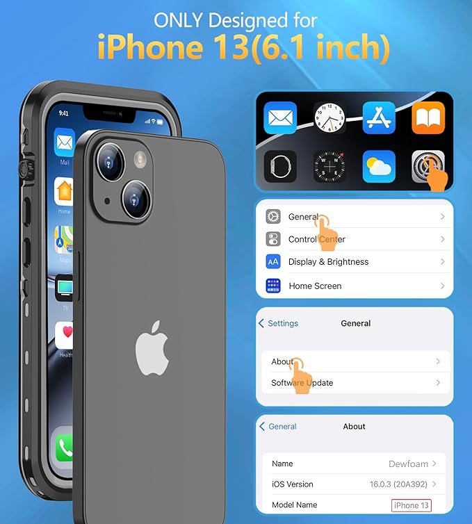 Design for iPhone 13 Case Waterproof, Full Body Underwater Dustproof Shockproof Case Built-in Screen Protector 6.1'' - Clear
