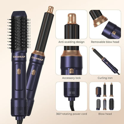 6 in ONE Blow Dryer Brush,Air Curling Iron Round Brush for Blow Out 1000W,Ionic Hair Dryer Brush for Women, Blowout Brush Air Styler Curler