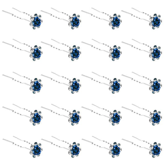 20 Pack (Navy) Crystal Hair Pins Rose Flower Rhinestone Hair Clips for Bridal Wedding Women Hair Jewelry Accessories, with Clear Container