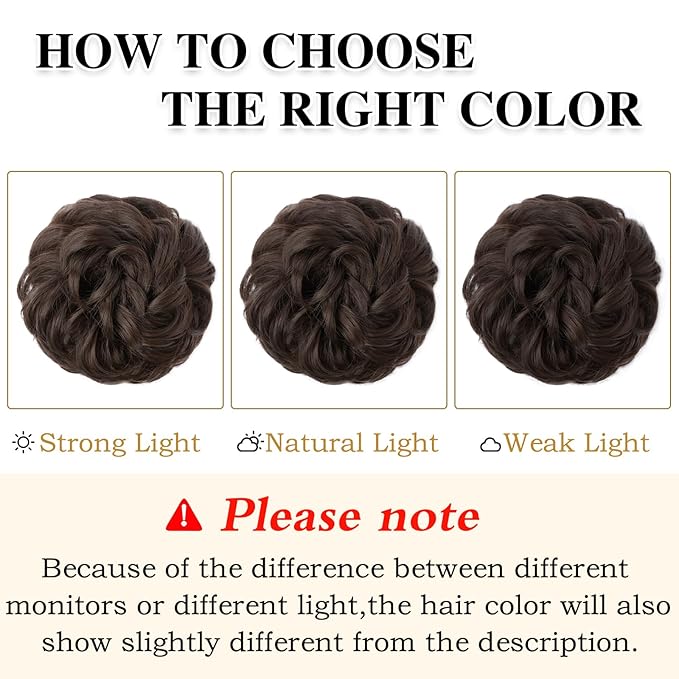 MORICA 1PCS Messy Hair Bun Hair Scrunchies Extension Curly Wavy Messy Synthetic Chignon for Women (1-6#(Dark Brown))