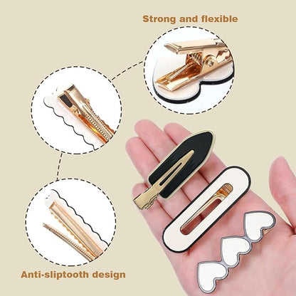16 Pieces Women's Hair Clips, Black & White Plaid Cute Hair Clips, Simple Geometric Duckbill Clips, No Bend Korean Styling Minimalist Hair Accessories, Women's Gifts