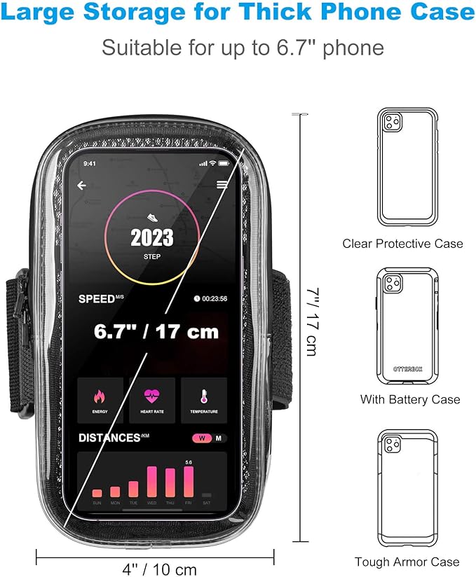 Phone Holder for Running, Arm Band for Phone for Running, Running Essentials for Women and Men, Arm Band Gear with Keycard Pocket for iPhone 15 14 13 12 11 Pro Max Plus Pixel Up to 6.9''