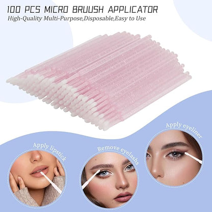 300 PCS Eyelash Extension Supplies Kit, Disposable Micro Swab, Crystal Eyebrow Spoolie, Lip Brush, Mascara Wand Applicator (Colorful + Light Pink)