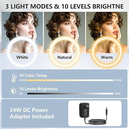 12" Selfie Ring Light with 63" Tripod Stand/Phone Holder, QEUOOIY 20W LED Circle Lights Dimmable 3000-6500K with Remote Control and Built-in Rechargeable Battery for Vlog, Makeup, YouTube, Camera