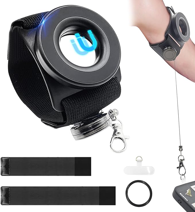 Magnetic Running Phone Holder for iPhone, extendable Anti Drop Rope 360 ° rotatable Magnetic arm with, Double arm Straps,Wristband, Phone Holder, for All Call Phone,iPhone/Sumsung