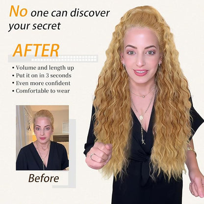 ORSUNCER Ponytail Extension Claw 30" Curly Pony Tail Clip in Claw Hair Extensions Fluffy Natural Looking Synthetic Hairpiece for Women Light Blonde Highlight