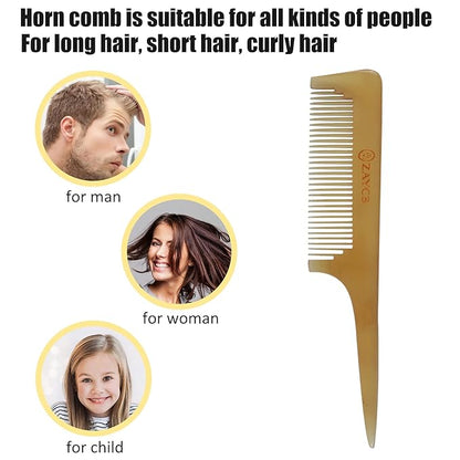 Buffalo Horn Comb - Anti-Static Detangling Hair Styling Tool for All Hair Types (Fine Tooth Comb for Men, Women & Kids)