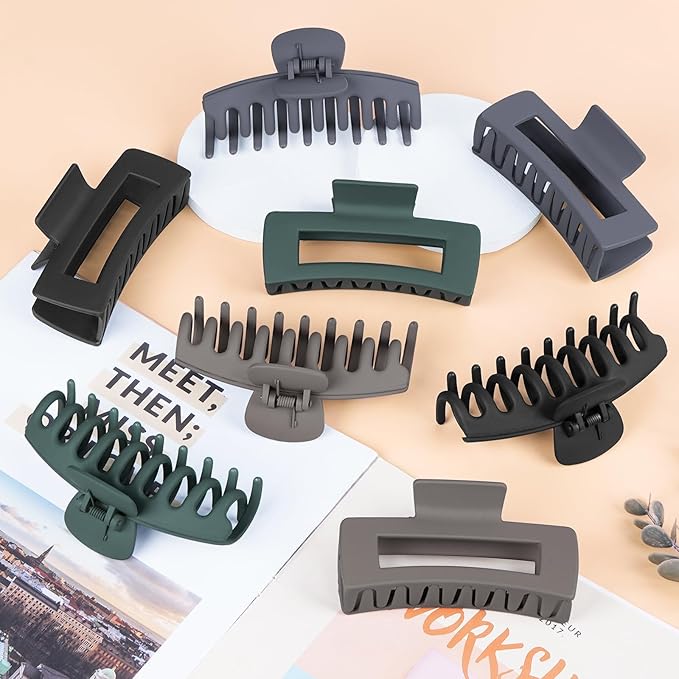 TOCESS 8 Pack Big Hair Claw Clips for Women Large Claw Clip for Thin Thick Curly Hair 90's Strong Hold 4.33 Inch Nonslip Neutral Matte Hair Clips