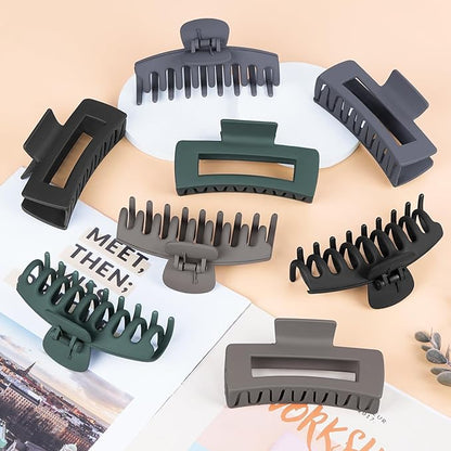 TOCESS 8 Pack Big Hair Claw Clips for Women Large Claw Clip for Thin Thick Curly Hair 90's Strong Hold 4.33 Inch Nonslip Neutral Matte Hair Clips