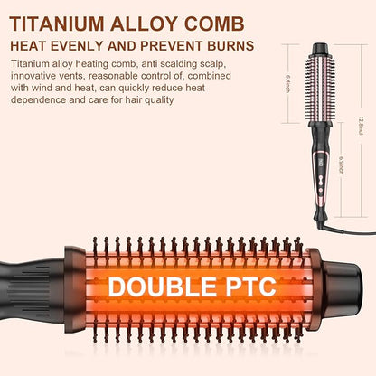 1.5 Inch Thermal Brush for Blowout Look, Heated Round Brush with Dual Voltage & Adjustable Temperature, Smooth & Voluminous Curls, Travel-Friendly Hair Styling Tool (Rose Gold, 1.5 inch)