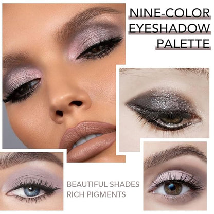 9 Colors Blue Smoky Matte Shimmer Eyeshadow Palette for Eye Makeup,High Pigmented Brown Purple Eye Shadow Primers Powder Palet de sombras de ojos
