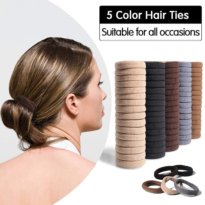 100 Pcs Thick Seamless Brown Hair Ties, Ponytail Holders Hair Accessories No Damage for Thick Hair (Natural Colors)