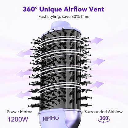 Nimmu Hair Dryer Brush Blow Dryer Brush in One, 4 in 1 Hair Dryer and Styler Volumizer for Drying Straightening Curling Volumizing Hair, Upgraded Hot Air with 2.4” Oval Barrel, Purple