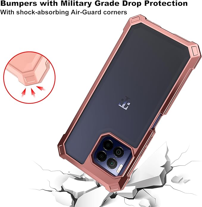 Ailiber for T-Mobile REVVL 7 Pro Case with Screen Protector, Dual Layer Shockproof Bumper, Clear Transparent [Anti Yellowing], Slim Scratch-Resistant Cover for Metro REVVL 7 Pro 5G-Rose Gold