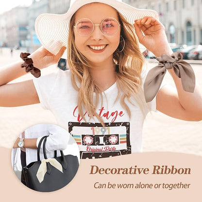 6 PCS Small Hair Bows Silk Scrunchies, Hair Ties with Bows, Hair Scrunchies for Women Girls, Knotted Bow Silk Hair Ties, Satin Hair Ribbons Elastic Hair Ties Valentine's Day Gifts Holiday