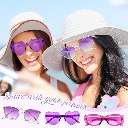 Pibupibu 8 Pack Pink Sunglasses for Women Collection Trendy Cute Costume Accessories Eyewear Set (Transparent/Solid/Mix)