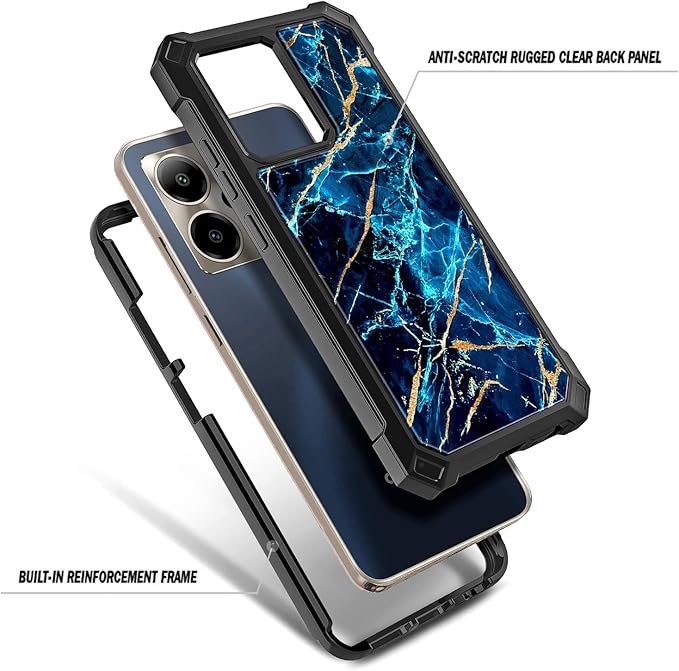 for Cricket Outlast 5G 2024 Case, AT&T Motivate Pro 5G with [Built-in Screen Protector], [9FT Military Grade Drop Tested] Full-Body Protective Shockproof Bumper Case (Marble Sapphire)