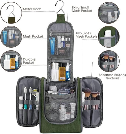 Narwey Small Hanging Travel Toiletry Bag Cosmetic Make up Organizer for Women and Men (Medium, Army Green)