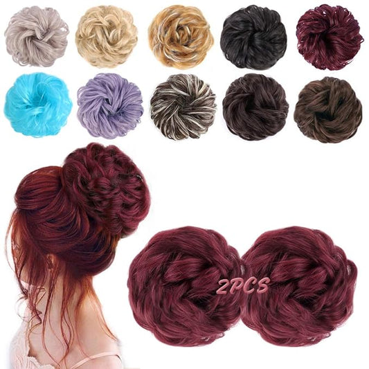 MORICA 2PCS Messy Bun Hair Piece, Fake Hair Messy Bun Scrunchies For Thin Hair Extension Curly Wavy Synthetic Chignon Ponytail Hair Pieces for Women(BUG#)