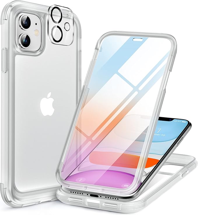 Miracase Glass Series Designed for iPhone 11 Case [2023 Upgraded] Full-Body Rugged Bumper Case with Built-in 9H Tempered Glass Screen Protector and Camera Protector (Matte Clear)