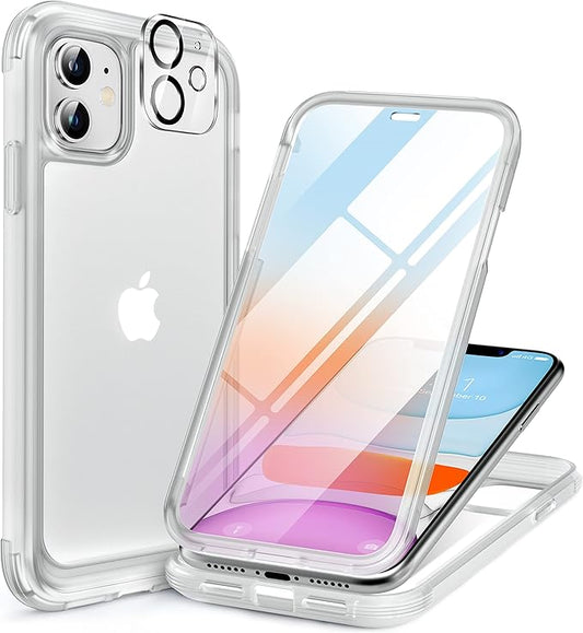 Miracase Glass Series Designed for iPhone 11 Case [2023 Upgraded] Full-Body Rugged Bumper Case with Built-in 9H Tempered Glass Screen Protector and Camera Protector (Matte Clear)