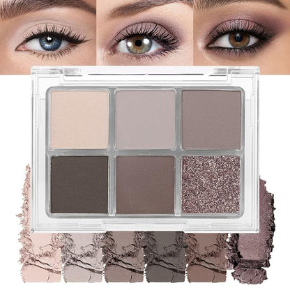 6 Colors Glitter Matte Eyeshadow Palette, Natural Nude Smoky Black Coffee Wine Red Sparkly Eyeshadow Palette Makeup, Smokyd Eye Shadows Palette Long Lasting Naturing-Looking Women Girls Eye Shadow 02
