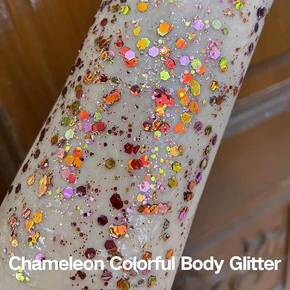 MEICOLY Chameleon Colorful Body Glitter,Chunky Glitter Face Paint,Color Changing Mermaid Face Glitter Gel,Holographic Glitter Sequin for Face Body Hair,Halloween Festival Party Glitter Makeup,50ml
