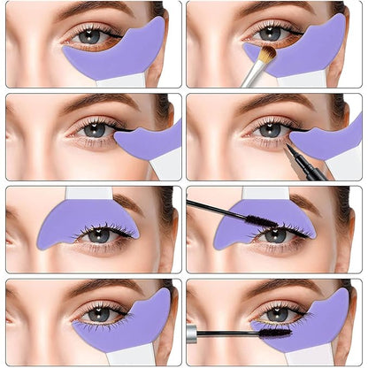4Pcs Eyeliner Stencils Reusable Silicone Eyeliner Aid Mascara Shield Guard Eyeliner Eyelash Lipstick Eyeshadow Applicators Aid Tool Multifunctional Eye Makeup Tool for Women, Beginners（Purple）