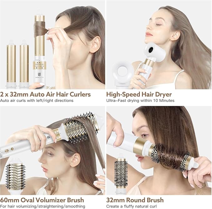 Hair Dryer Brush, webeauty 5 in 1 One Step Professional Hot Air Brush Set for Fast Drying, Curling Drying, Straightening Combing, Hair Styler [Ceramic Coating] [Negative Ion] 110000 RPM (White)
