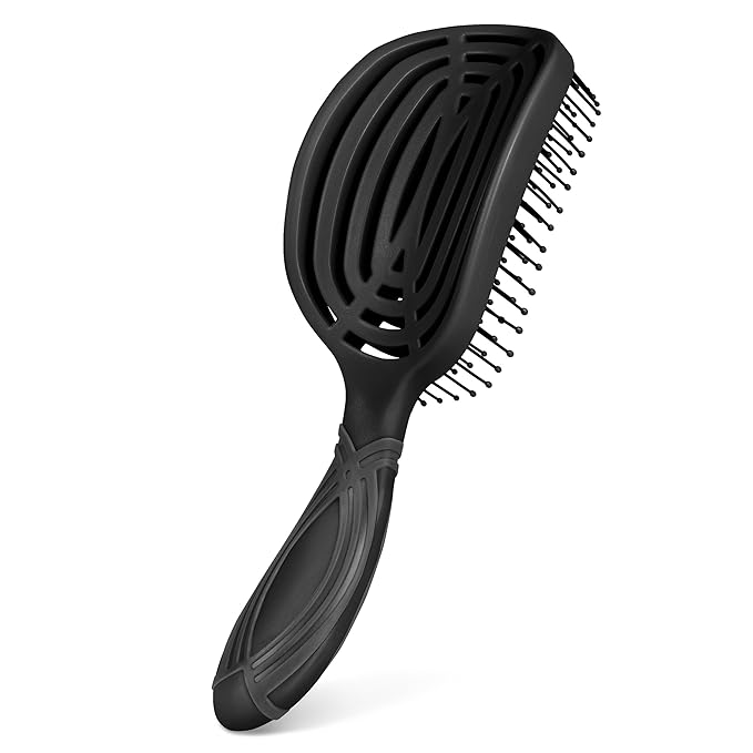 NuWay 4HAIR® DoubleC PRO® U.S. Patented Double Curved Detangling Brush is Hair Dryer Safe (Iron Black)