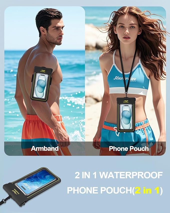 2-in-1 Waterproof Phone Pouch & Phone Armband Floating, Underwater Waterproof Phone Cases with Detachable Strap, Waterproof Bags Up to 6.7", Beach Vacation Essentials Water Park Essentials