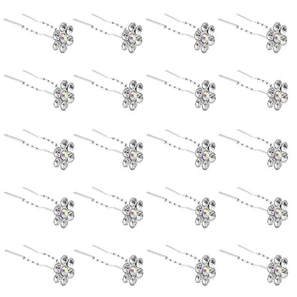 20 Pack (White) Crystal Flower Hair Pins Rhinestone Hair Clips for Bridal Wedding Women Hair Jewelry Accessories, with Clear Container