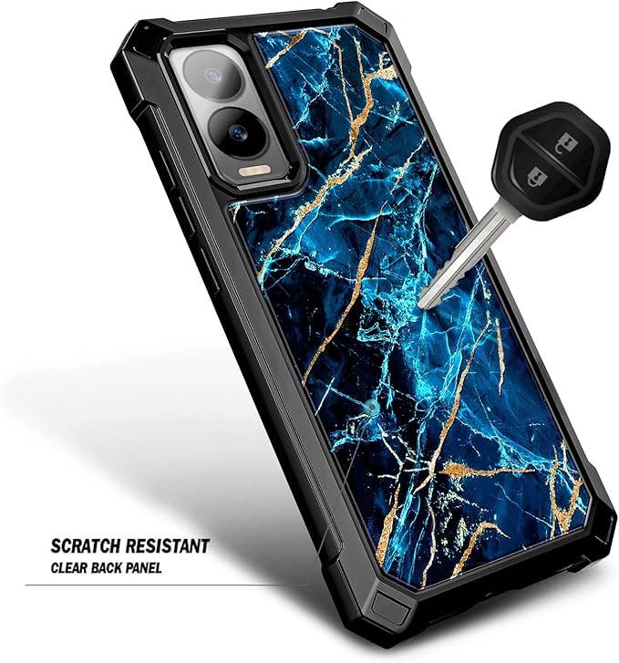 for Cricket Debut S3 Phone Case (U572AC), AT&T Vista 2 (2024 U572AA) with [Built-in Screen Protector] 9FT Military Grade Drop Tested Full-Body Protective Shockproof Bumper Cover -Marble Sapphire