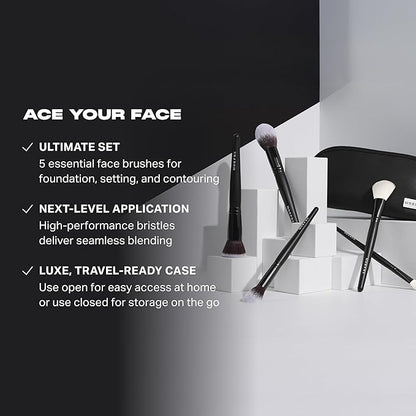 Morphe Face The Beat Makeup Brushes - 5 Piece Makeup Brush Set with Foundation, Blush, Contour & Blending Brushes - Made with Synthetic Bristles & Includes Makeup Brush Case (5 Count)