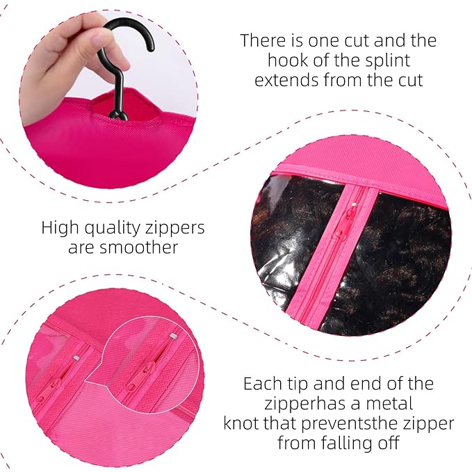 12PCS Wig Storage Bags With Hanger - Hair Extension Holder for Multiple Wigs, Extensions & Accessories