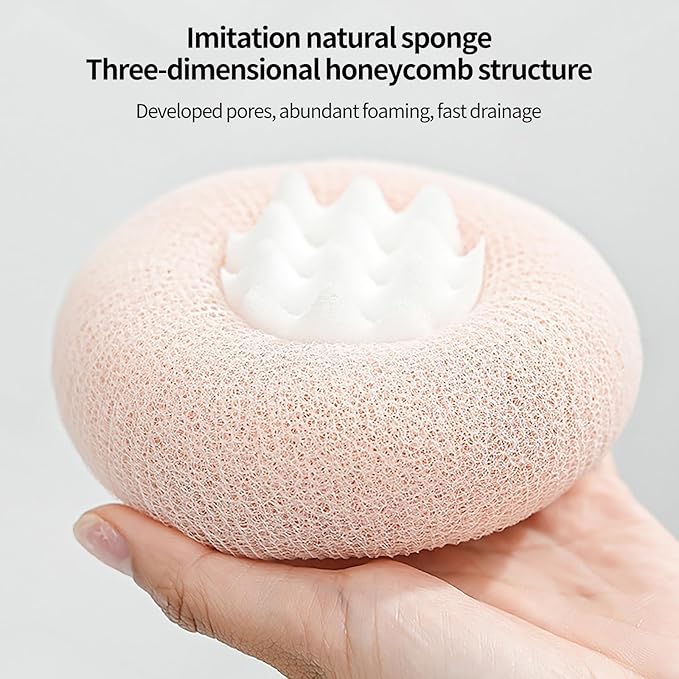 2-in-1 Sunflower Shower Sponge with Suction Cup | Exfoliating Bath Sponge for Soft Skin | Hypoallergenic & Eco-Friendly Body Scrubber for Spa-Like Luxury (Purple Meat Powder)